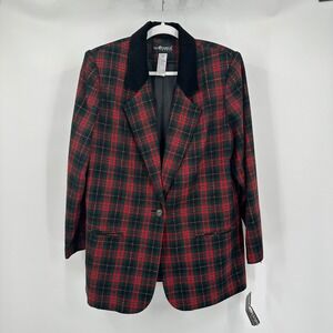 Womens Vintage Blackwatch Tartan Plaid Blazer Size 16W Preppy Academia Classic